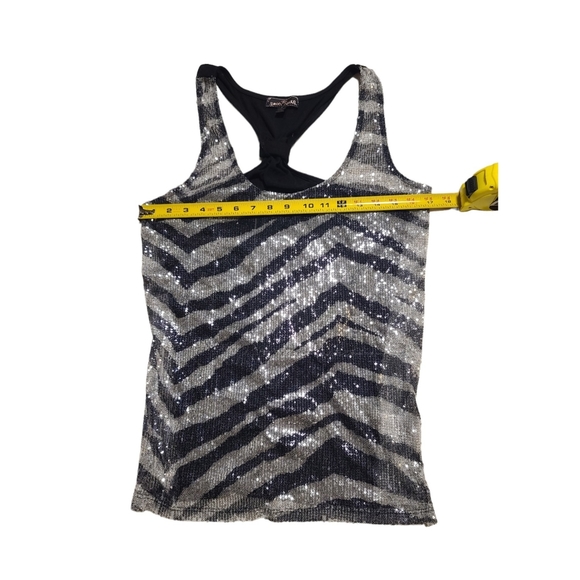 Almost Famous Black & White Tank Top with Silver Sequins Size L - Picture 6 of 7